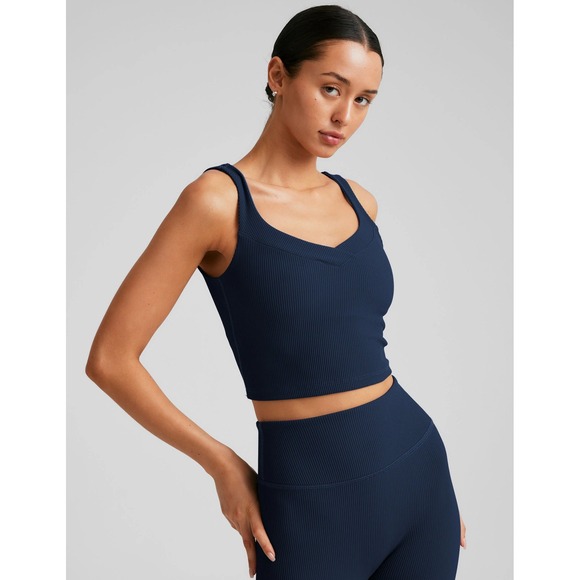 Beyond yoga Ribbed Cropped Tank Top Sleeveless V‎ Neck Blue New With Tags - Picture 4 of 12